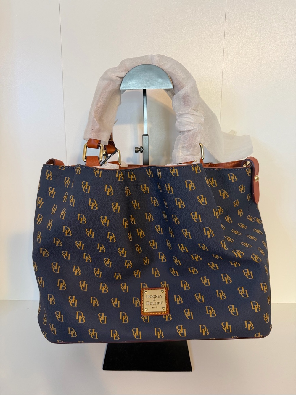 Dooney & Bourke Navy and Tan Signature Logo Tote